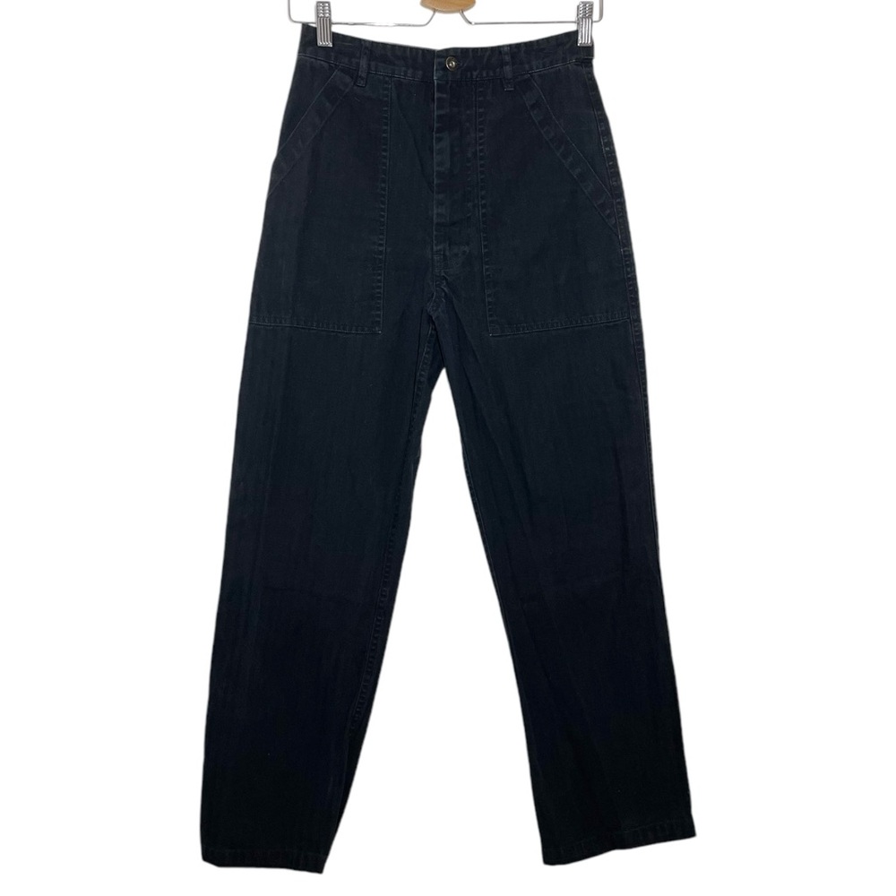 P&Co Black Herringbone Twill High Waist Utility Freedom Fatigue Pants UK 8 US 4